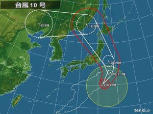 台風１０号、朝にも関東接近　東北に記録的大雨の恐れ